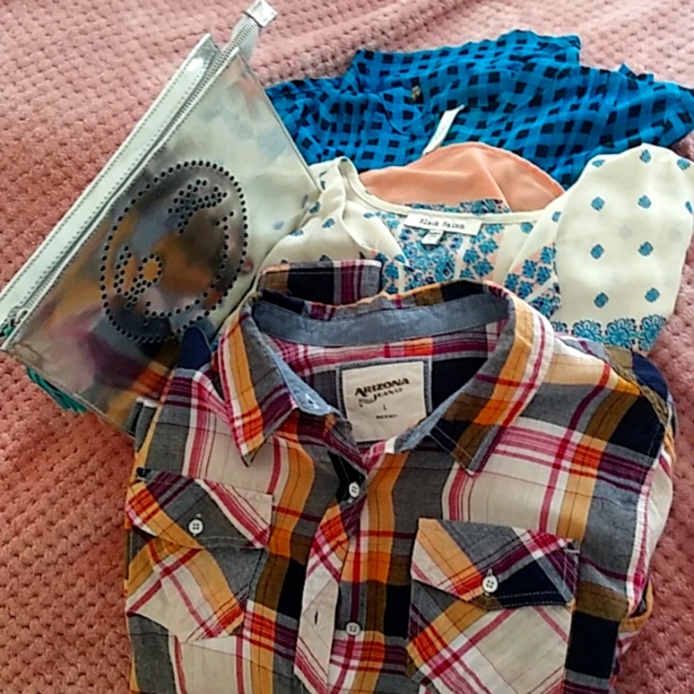 "AS IS BUNDLE!" No Boundaries Sheer Long Sleeve Shirt, Size M, blue & black chec